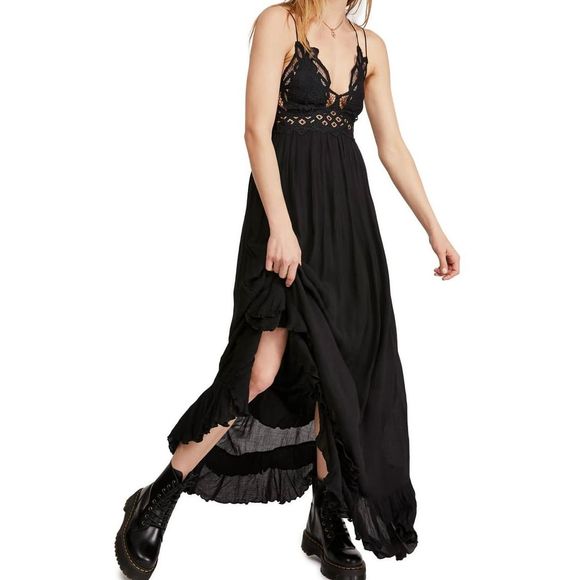 NWT Free People Adella Black Maxi Slip Dress - Picture 2 of 12